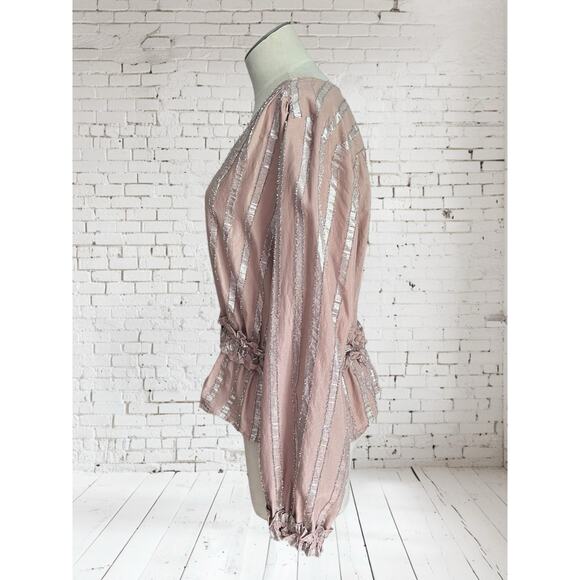 Current Air Womens Dressy Boho Metallic Striped Peplum Ruffle Blouse Size Large - Picture 3 of 8